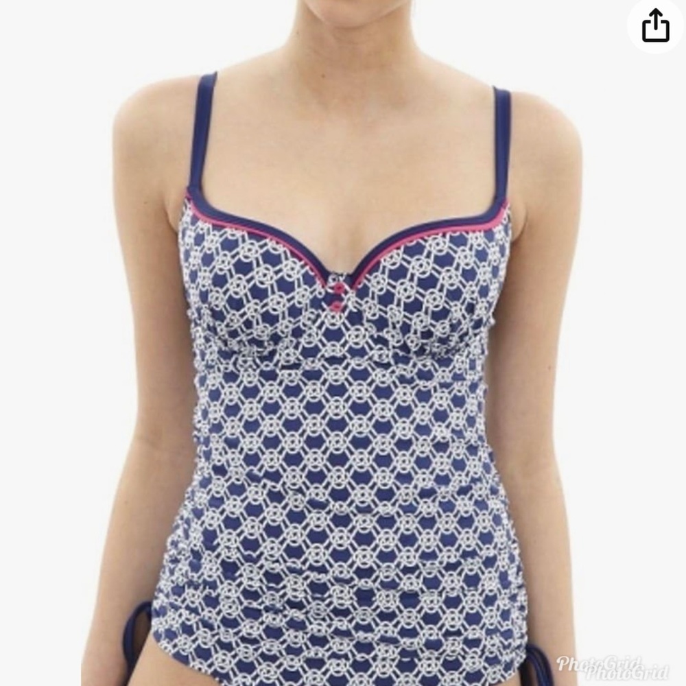 Cleo Lucille molded bra-sized Balconnet tankini navy blue 38DD new with tag